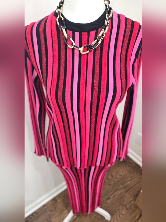 Emporio Armani Tops - Emporio Armani Pink & Black Striped Long-Sleeve Knit Top